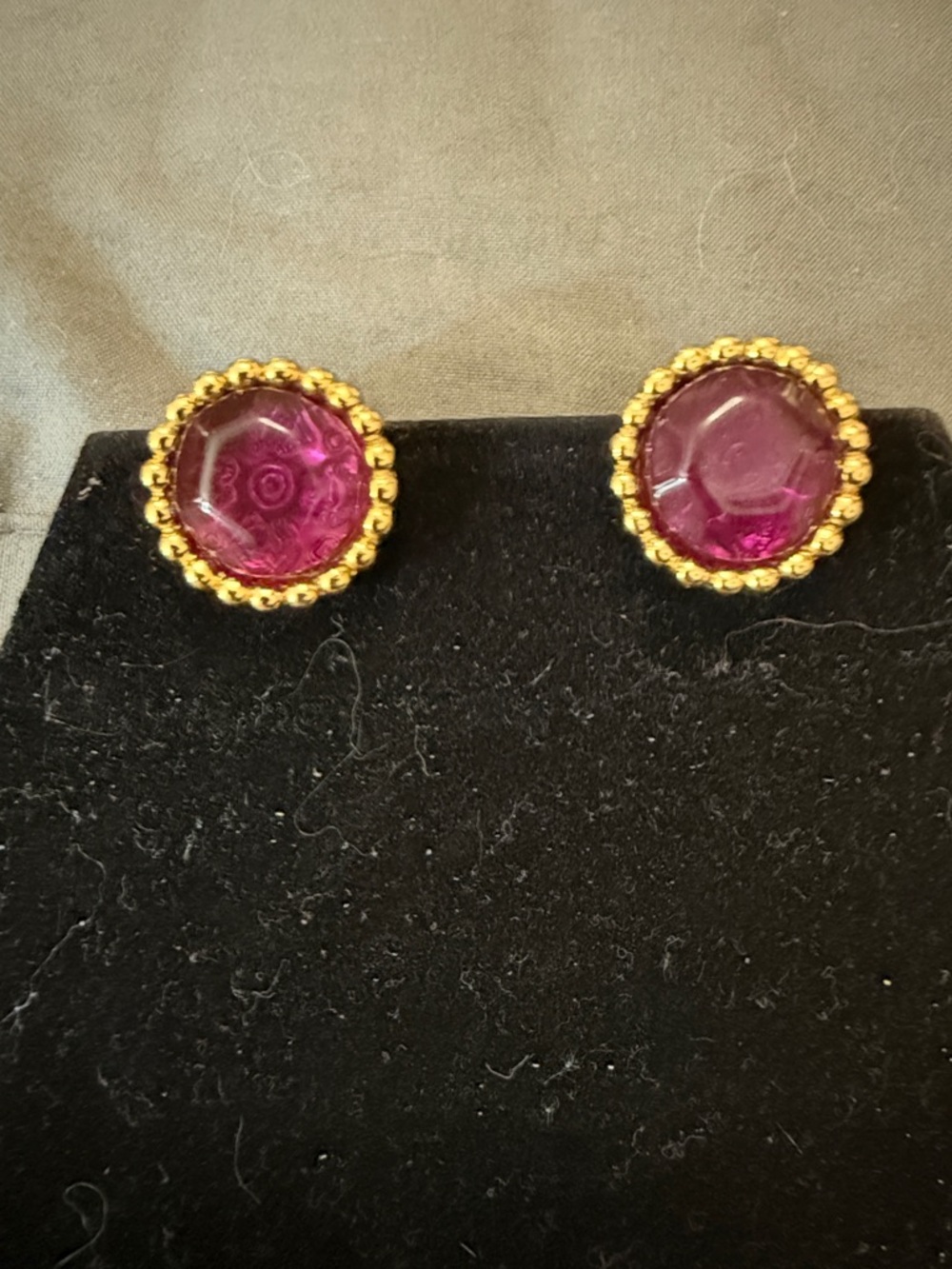 Vintage Liz Claiborne Gold-Trim Purple Glass Button Earrings - Women's Jewelry